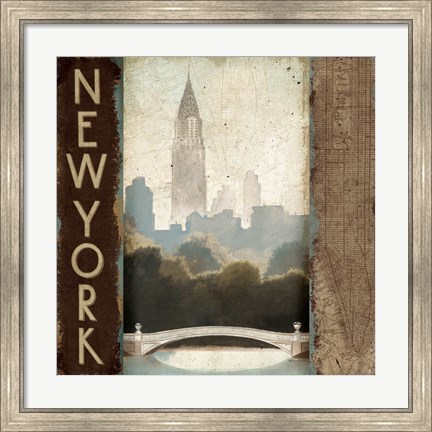 Framed City Skyline New York Vintage Square Print