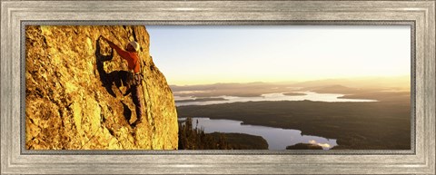 Framed Man climbing up a mountain, Rockchuck Peak, Grand Teton National Park, Wyoming, USA Print