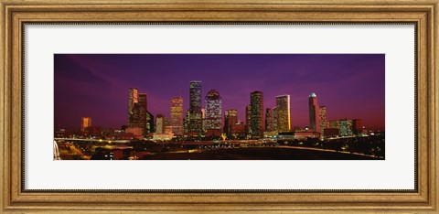 Framed Buildings lit up at night, Houston, Texas, USA Print