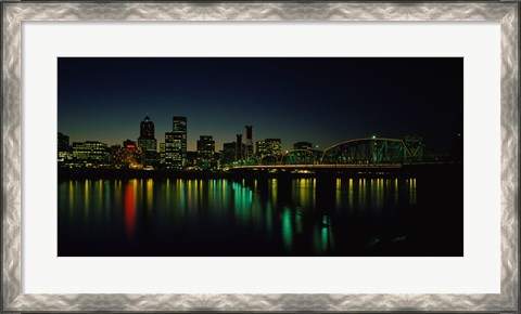 Framed Buildings lit up at night, Willamette River, Portland, Oregon, USA Print