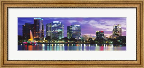 Framed Panoramic View Of An Urban Skyline At Night, Orlando, Florida, USA Print