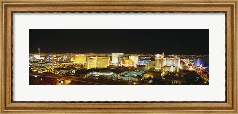 Framed High Angle View Of Buildings Lit Up At Night, Las Vegas, Nevada Print