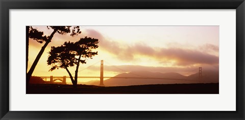 Framed Silhouette of trees at sunset, Golden Gate Bridge, San Francisco, California, USA Print