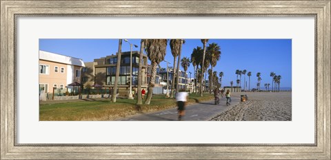 Framed People riding bicycles near a beach, Venice Beach, City of Los Angeles, California, USA Print