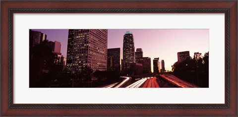 Framed Highway through Skyscrapers in Los Angeles, California Print