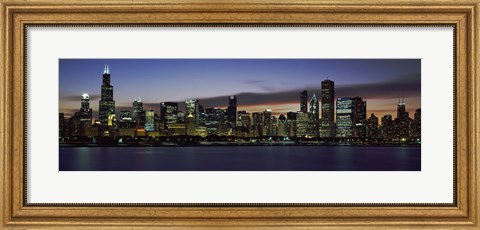 Framed Buildings at the Waterfront, Lake Michigan at Night, Chicago, Illinois, USA 2011 Print