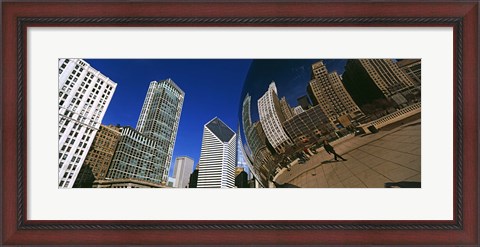 Framed Reflection of buildings on Cloud Gate sculpture, Millennium Park, Chicago, Cook County, Illinois, USA Print