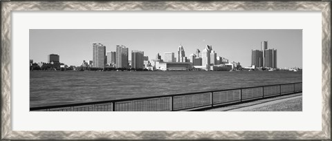 Framed Detroit Waterfront, Michigan (black &amp; white) Print