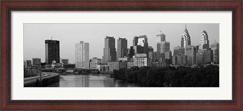 Framed River passing through a city in black and white, Philadelphia, Pennsylvania Print