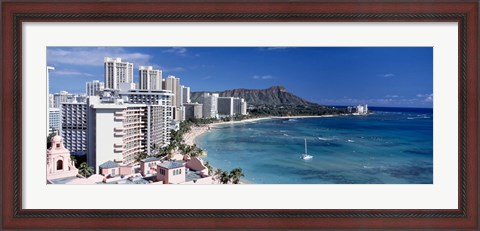 Framed Buildings at the waterfront, Waikiki Beach, Honolulu, Oahu, Maui, Hawaii, USA Print