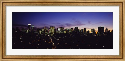 Framed Skyscrapers in a city lit up at night, Manhattan, New York City, New York State, USA Print