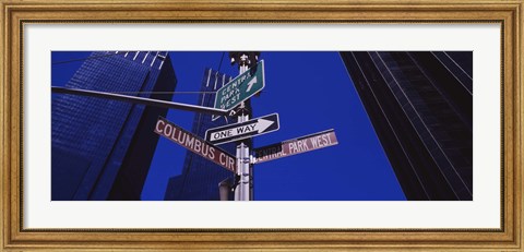 Framed Low angle view of a street name sign, Columbus Circle, Manhattan, New York City, New York State, USA Print