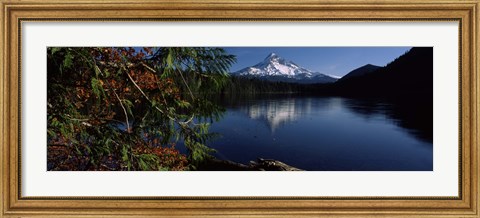 Framed Reflection of a mountain in a lake, Mt Hood, Lost Lake, Mt. Hood National Forest, Hood River County, Oregon, USA Print