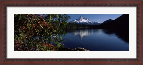 Framed Reflection of a mountain in a lake, Mt Hood, Lost Lake, Mt. Hood National Forest, Hood River County, Oregon, USA Print