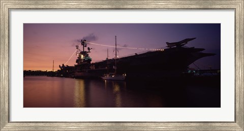 Framed Silhouette of an aircraft carrier in the sea, USS Intrepid, New York City, New York State, USA Print