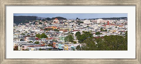 Framed High angle view of colorful houses in a city, Richmond District, Laurel Heights, San Francisco, California, USA Print