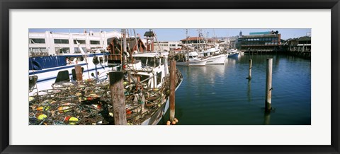 Framed Fishing boats at a dock, Fisherman&#39;s Wharf, San Francisco, California, USA Print