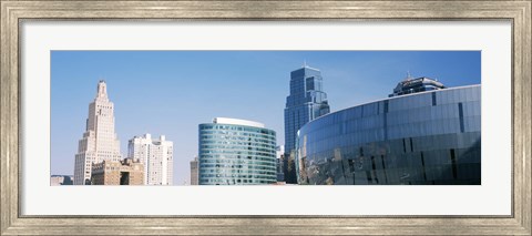 Framed Low angle view of downtown skyline, Sprint Center, Kansas City, Missouri, USA Print