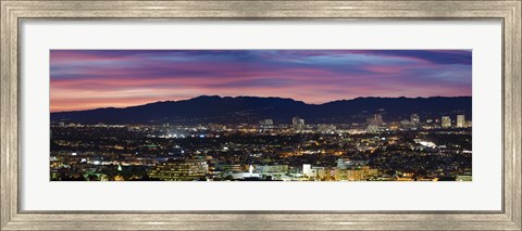 Framed High angle view of a city at dusk, Culver City, Santa Monica Mountains, West Los Angeles, Westwood, California, USA Print