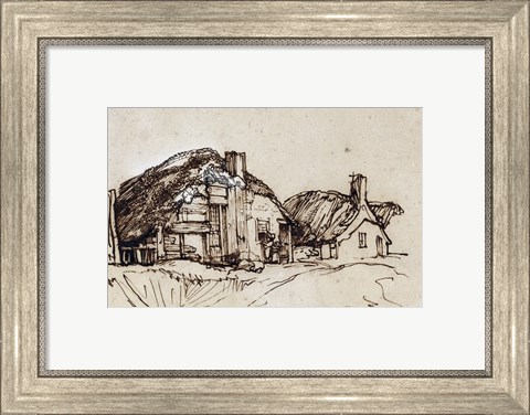 Framed Two Thatched Cottages with Figures at a Window Print