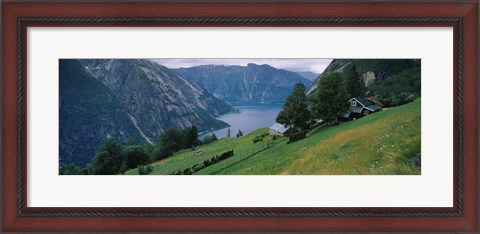 Framed High angle view of a river surrounded by mountains, Kjeasen, Eidfjord, Hordaland, Norway Print