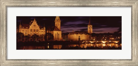 Framed Switzerland, Zurich, Limmat River at night Print