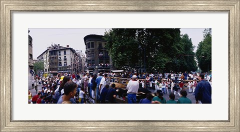 Framed Crowd at Festival of San Fermin, running of the bulls, Pamplona, Navarre, Spain Print