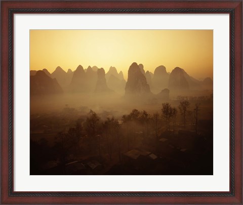 Framed Sunrise in Mountains Guilin China Print