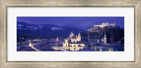 Framed Austria, Salzburg, Aerial view of a city at night Print