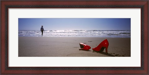 Framed Woman And High Heels On Beach, California, USA Print