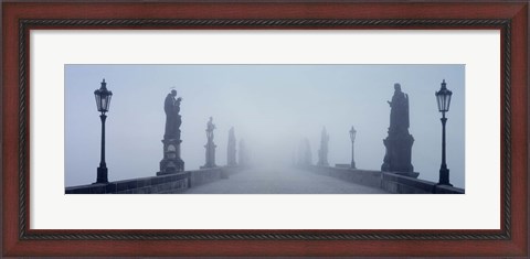 Framed Charles Bridge in Fog Prague Czech Republic Print