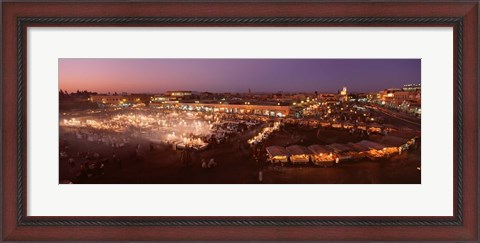 Framed High angle view of a market lit up at dusk, Djemaa El Fna, Medina Quarter, Marrakesh, Morocco Print