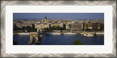 Framed Buildings at the waterfront, Chain Bridge, Danube River, Budapest, Hungary Print