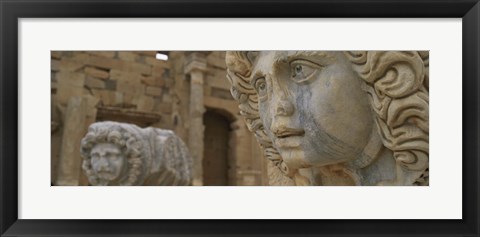 Framed Close-up of statues in an old ruined building, Leptis Magna, Libya Print