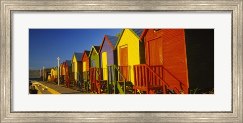 Framed Beach huts in a row, St James, Cape Town, South Africa Print