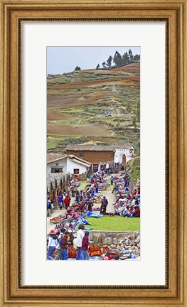 Framed Group of people in a market, Chinchero Market, Andes Mountains, Urubamba Valley, Cuzco, Peru Print