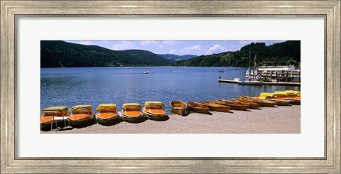 Framed Row of boats in a dock, Titisee, Black Forest, Germany Print