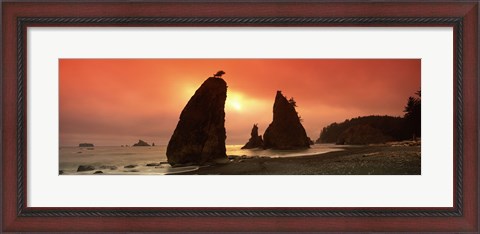 Framed Silhouette of seastacks at sunset, Olympic National Park, Washington State Print