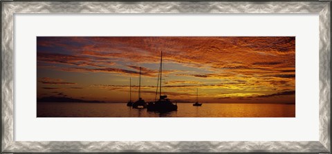 Framed Sailboats in the sea, Tahiti, French Polynesia Print