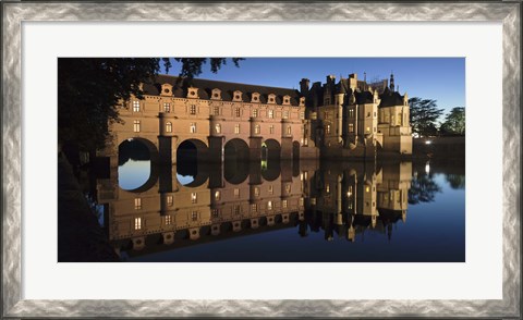 Framed Reflection of a castle in a river, Chateau De Chenonceau, Indre-Et-Loire, Loire Valley, Loire River, Region Centre, France Print