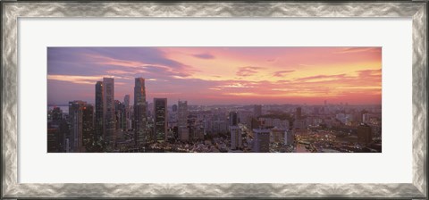 Framed High angle view of a city at sunset, Singapore City, Singapore Print