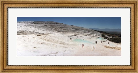 Framed Tourists enjoying the hot springs and travertine pool, Pamukkale, Denizli Province, Turkey Print