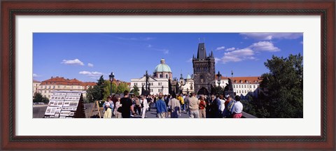Framed Tourists walking in front of a building, Charles Bridge, Prague, Czech Republic Print