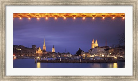 Framed Switzerland, Zurich, Cityscape of Zurich at Christmas Print