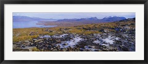 Framed Lake on a landscape, Njulla, Lake Torne, Lapland, Sweden Print