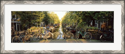 Framed Bicycles On Bridge Over Canal, Amsterdam, Netherlands Print