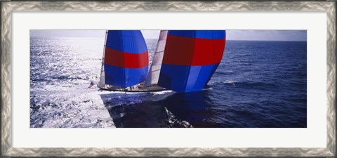 Framed High angle view of a yacht in the sea, Caribbean Print