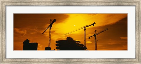 Framed Silhouette of cranes at a construction site, London, England Print