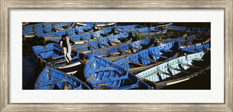 Framed High angle view of boats docked at a port, Essaouira, Morocco Print