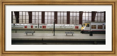 Framed Trains at a railroad station platform, Antwerp, Belgium Print